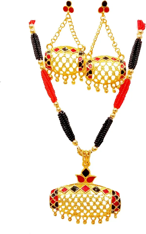 Assamese_Traditional_Red_Black_Dhulbiri_Jewellery_Set_For_Women_&_Girl